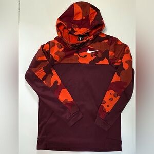 Nike Dri-Fit Red Orange Camo Print Long Sleeve Hoodie Men’s‎ Small Pockets